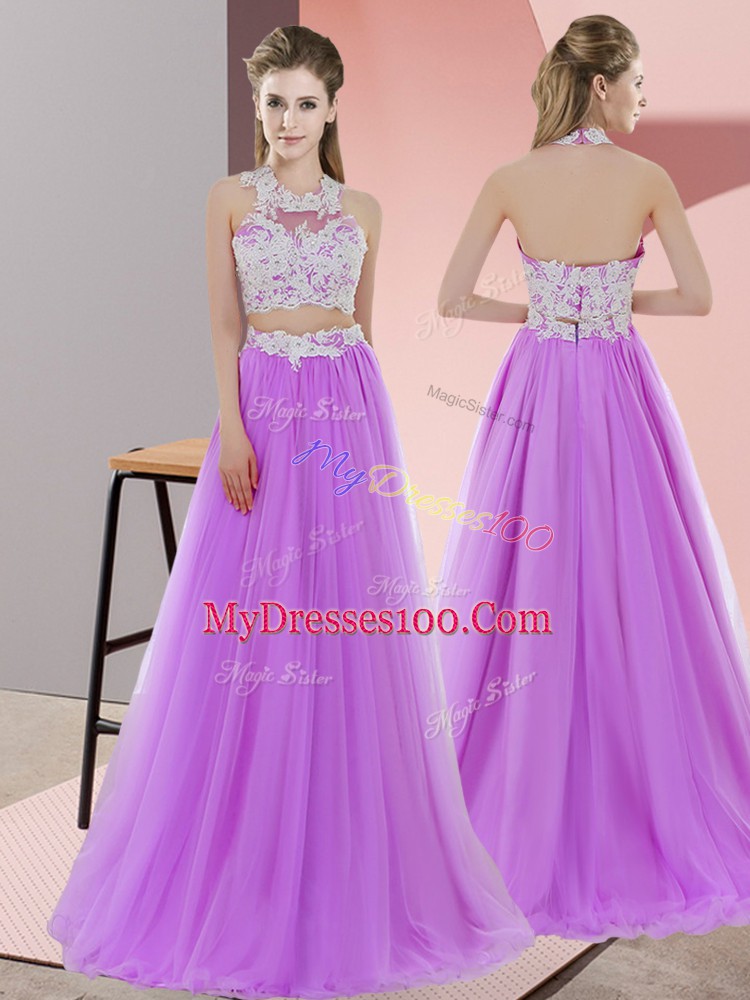 Clearance Halter Top Sleeveless Wedding Guest Dresses Lace Zipper