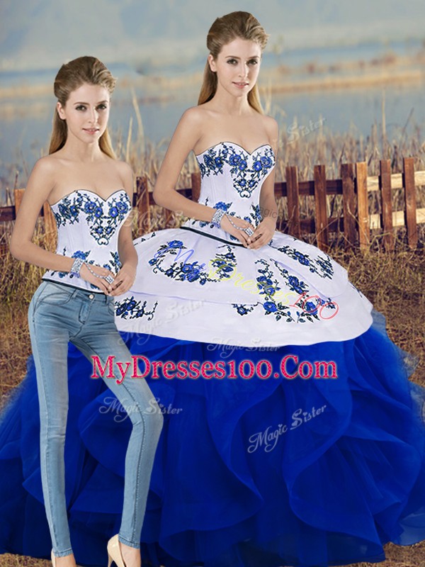 Best Selling Royal Blue Sleeveless Tulle Lace Up Quinceanera Dresses for Military Ball and Sweet 16 and Quinceanera