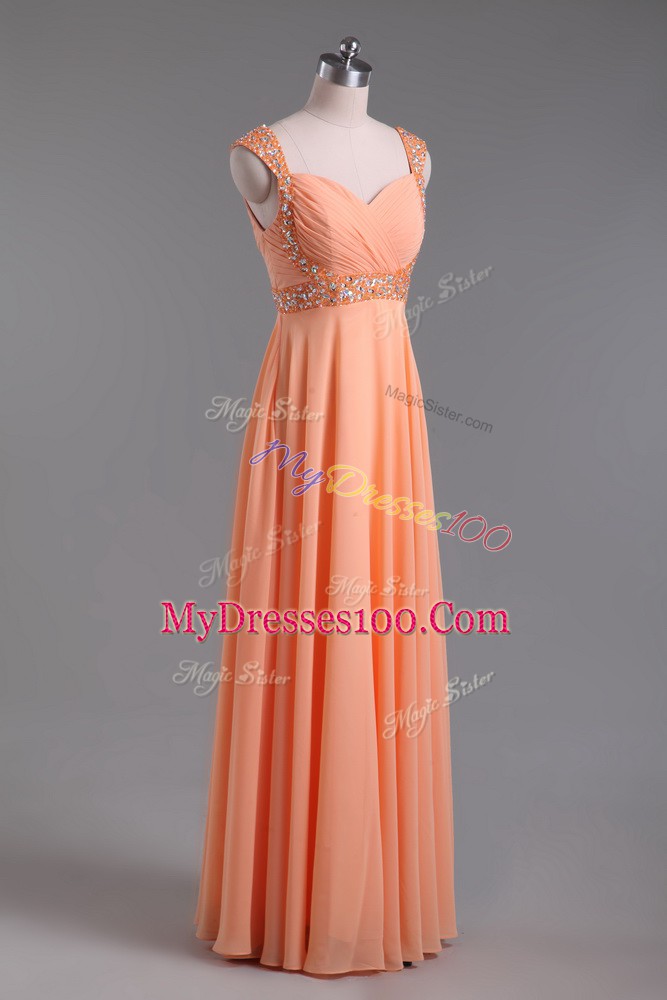 Luxury Orange Sleeveless Chiffon Backless Dress for Prom for Prom and Party