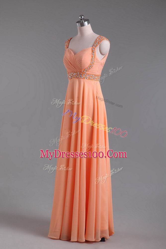 Luxury Orange Sleeveless Chiffon Backless Dress for Prom for Prom and Party