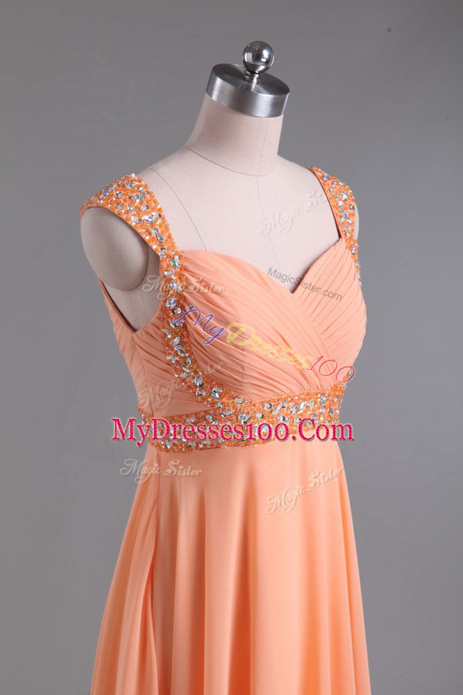 Luxury Orange Sleeveless Chiffon Backless Dress for Prom for Prom and Party