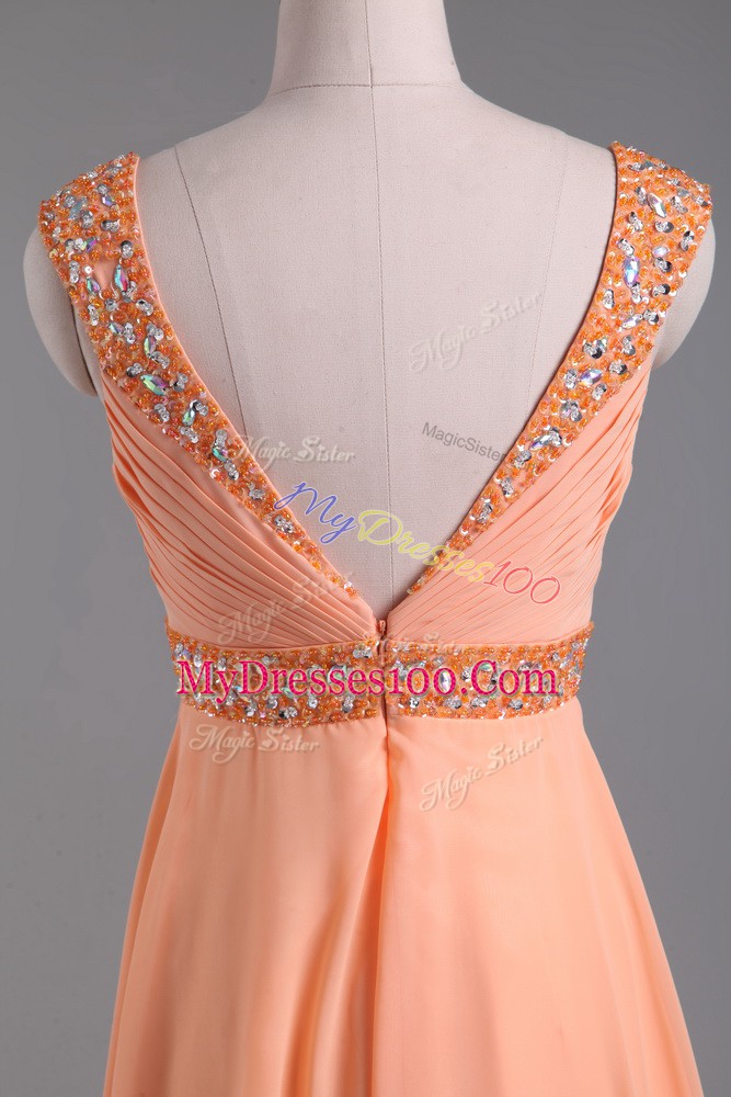 Luxury Orange Sleeveless Chiffon Backless Dress for Prom for Prom and Party
