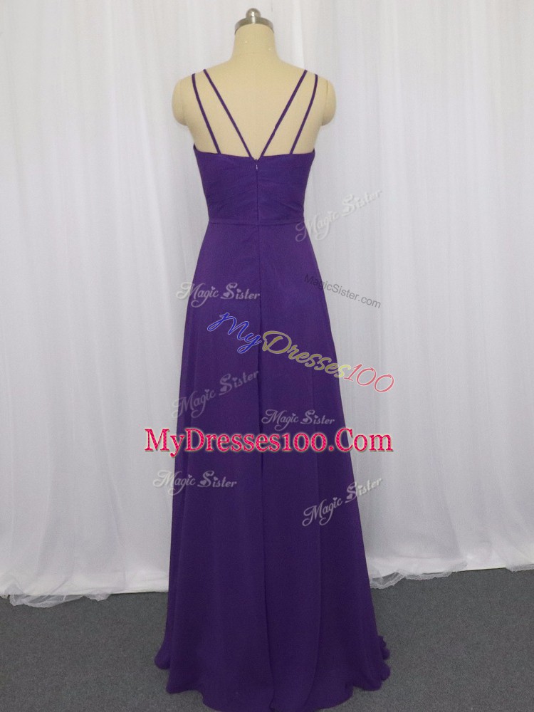 Cheap Empire Homecoming Dress Purple Straps Chiffon Sleeveless Floor Length Zipper