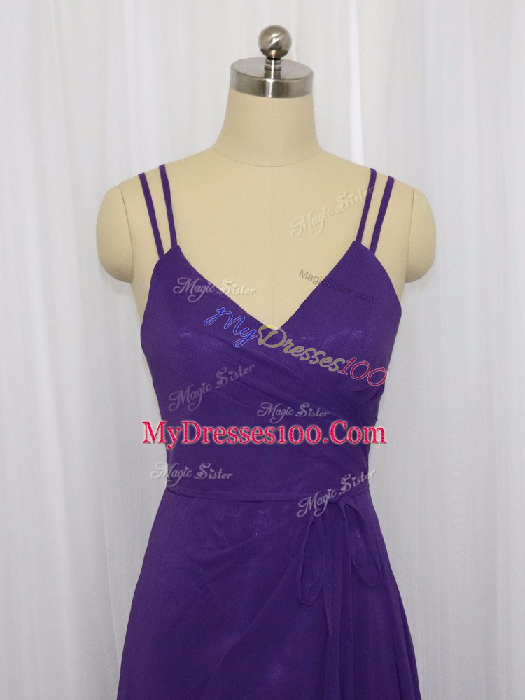 Cheap Empire Homecoming Dress Purple Straps Chiffon Sleeveless Floor Length Zipper