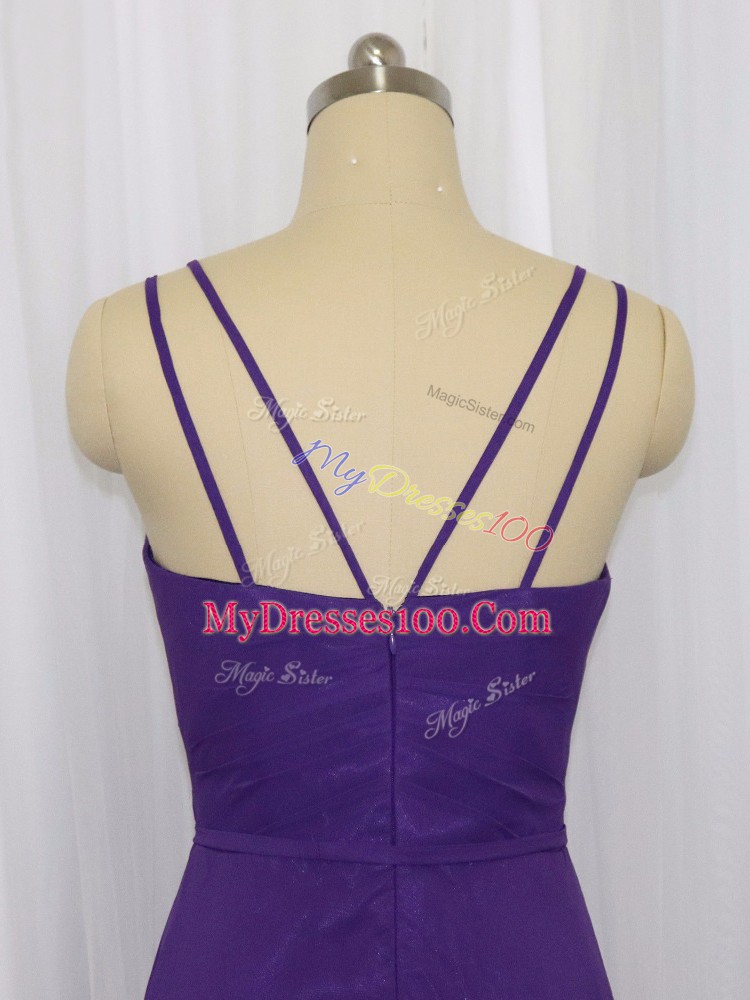 Cheap Empire Homecoming Dress Purple Straps Chiffon Sleeveless Floor Length Zipper
