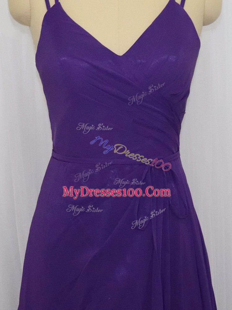 Cheap Empire Homecoming Dress Purple Straps Chiffon Sleeveless Floor Length Zipper