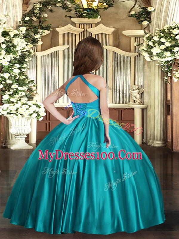 Fuchsia Sleeveless Floor Length Ruching Lace Up Little Girl Pageant Dress