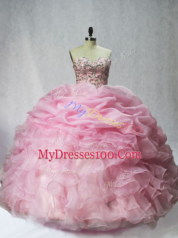 Floor Length Ball Gowns Sleeveless Baby Pink Quinceanera Gown Lace Up