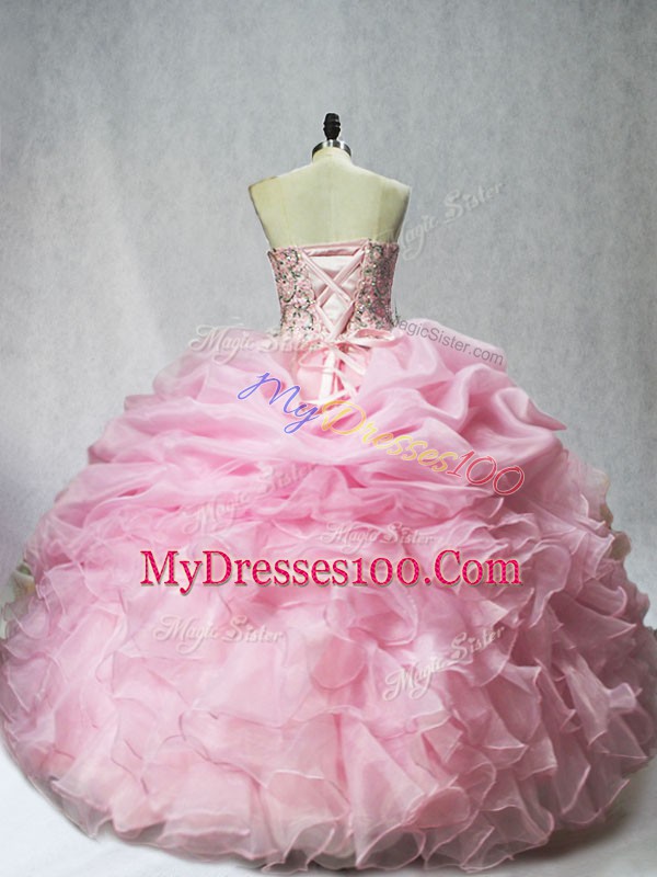 Floor Length Ball Gowns Sleeveless Baby Pink Quinceanera Gown Lace Up