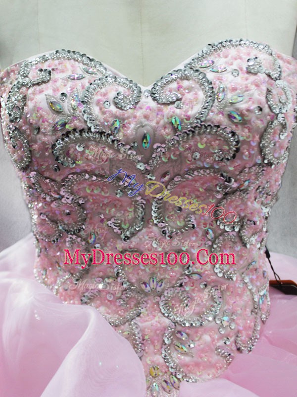 Floor Length Ball Gowns Sleeveless Baby Pink Quinceanera Gown Lace Up