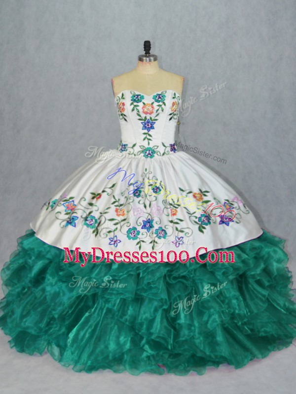 Hot Sale Floor Length Turquoise Quinceanera Gowns Sweetheart Sleeveless Lace Up