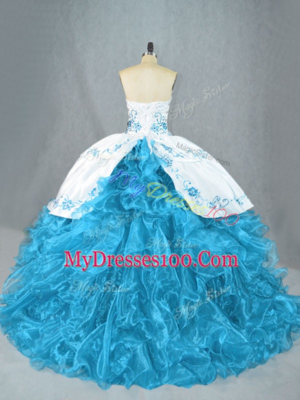 Ideal Sleeveless Beading and Ruffles Lace Up Sweet 16 Dress