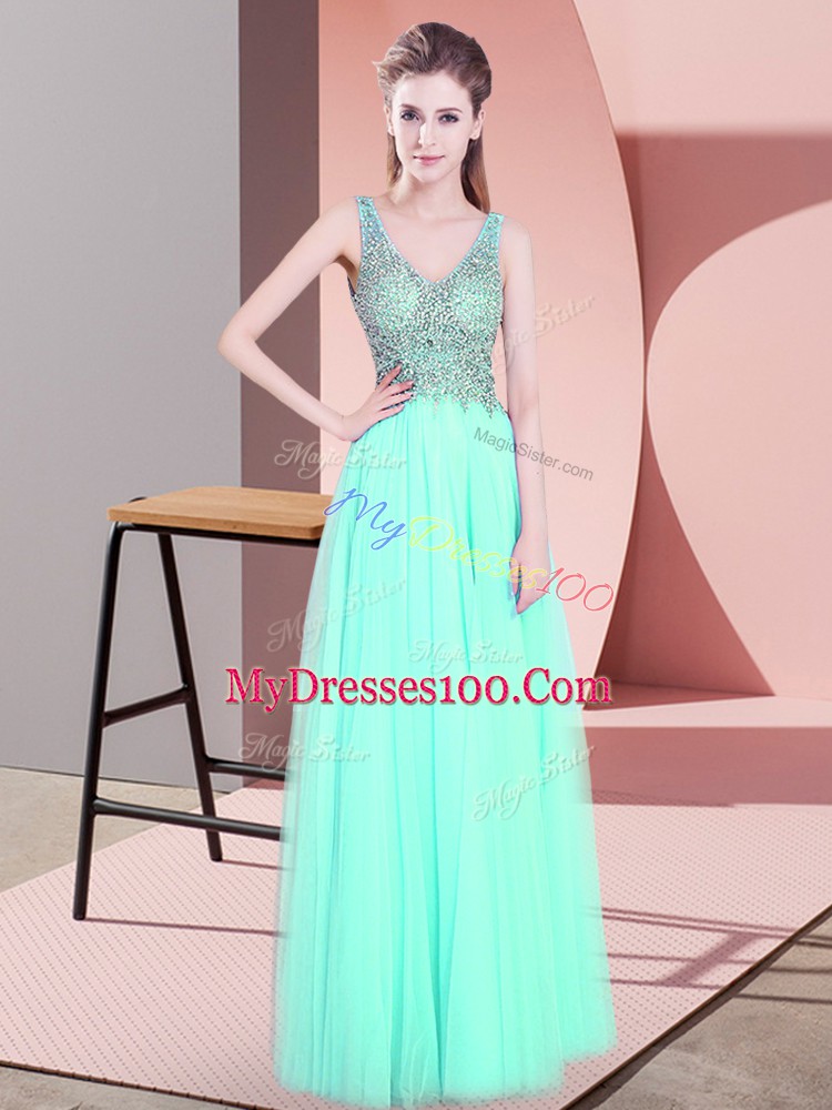 Apple Green V-neck Zipper Beading Military Ball Gowns Sleeveless