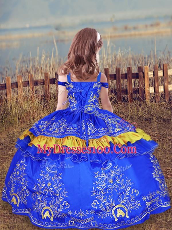 Floor Length Lace Up High School Pageant Dress Purple for Wedding Party with Beading and Embroidery