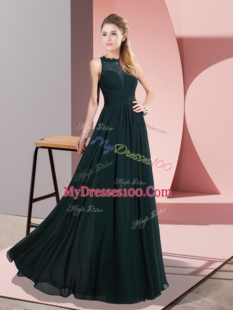 Dynamic Sleeveless Floor Length Lace Zipper Homecoming Dress with Green