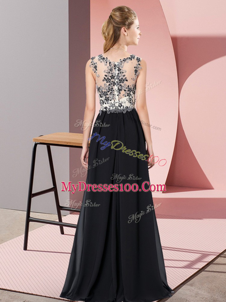 Gorgeous Burgundy Empire Beading and Appliques Bridesmaid Gown Zipper Chiffon Sleeveless Floor Length
