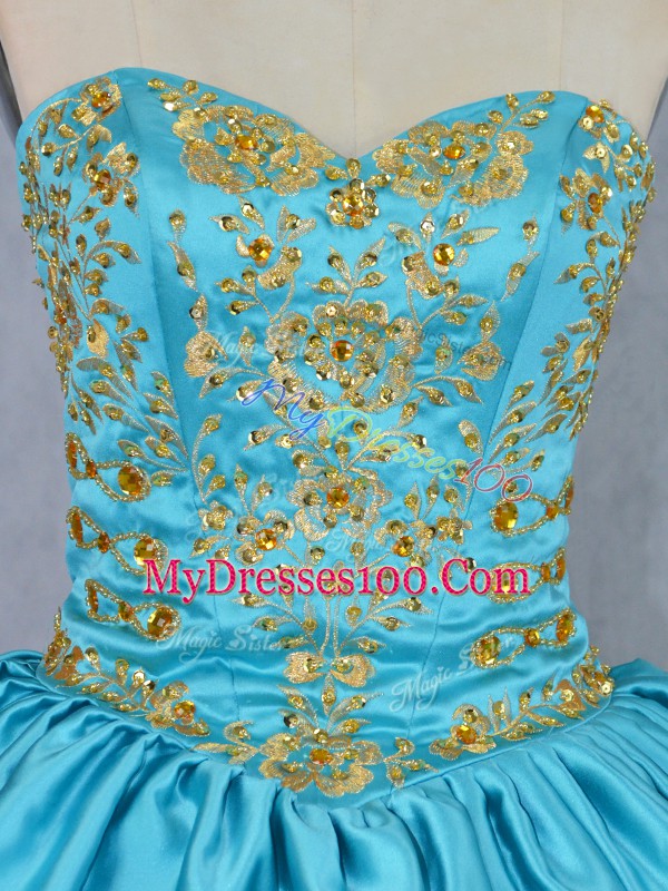 Baby Blue Sleeveless Embroidery and Ruffled Layers Floor Length Vestidos de Quinceanera