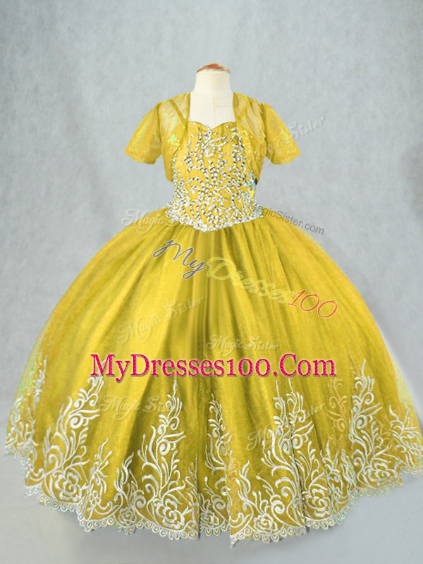 Simple Sleeveless Beading and Embroidery Lace Up Kids Formal Wear