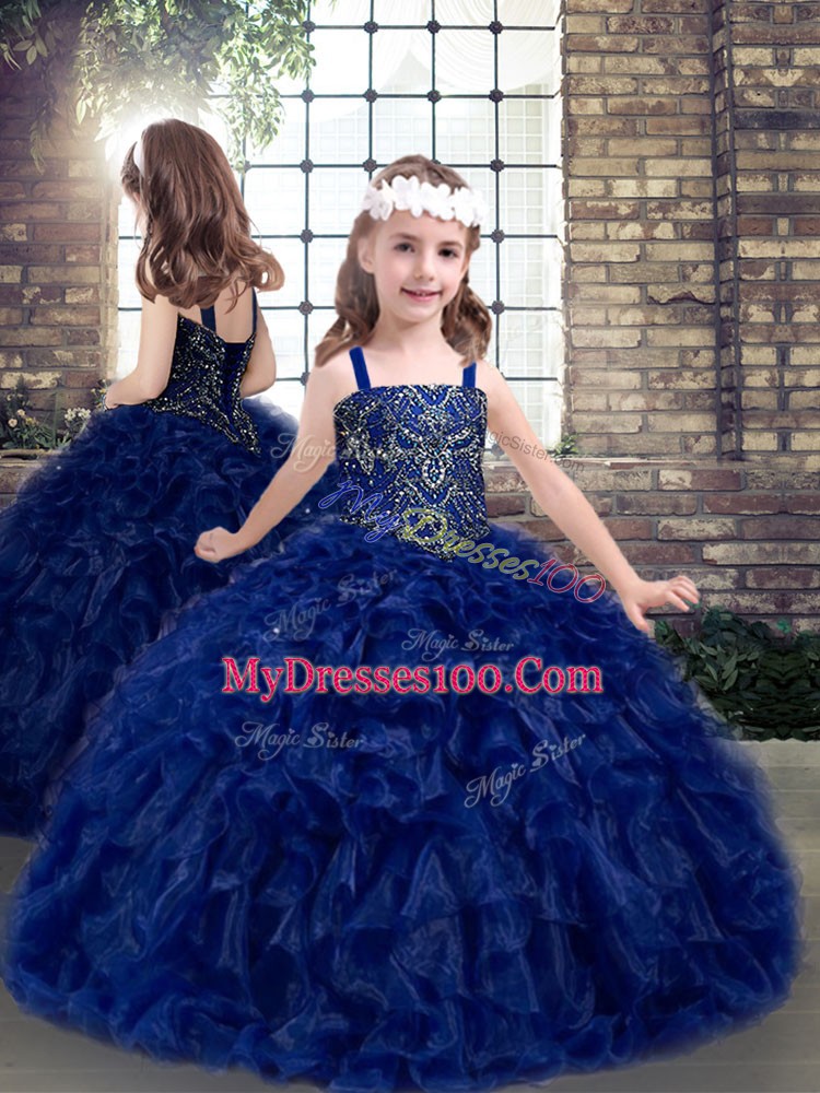 Flare Royal Blue Ball Gowns Sweetheart Sleeveless Organza Floor Length Lace Up Beading and Ruffles Vestidos de Quinceanera