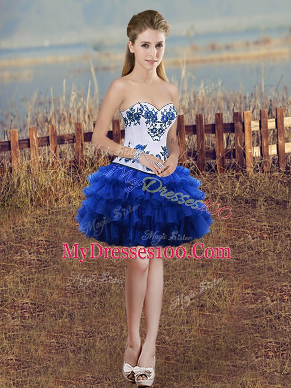 Top Selling Sweetheart Sleeveless Organza Homecoming Dress Embroidery and Ruffled Layers Lace Up