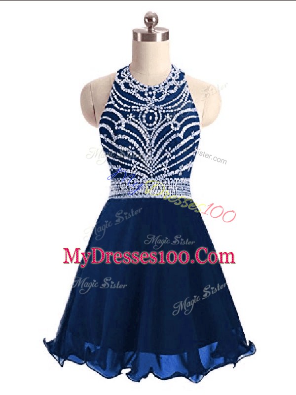 Luxurious Halter Top Sleeveless Chiffon Club Wear Beading Lace Up