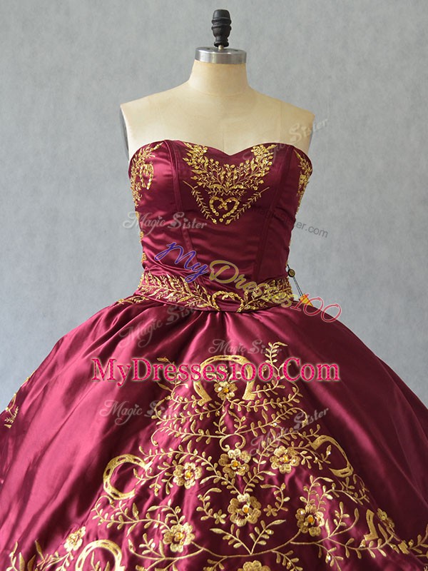 Noble Strapless Sleeveless Organza Vestidos de Quinceanera Beading and Embroidery Brush Train Lace Up