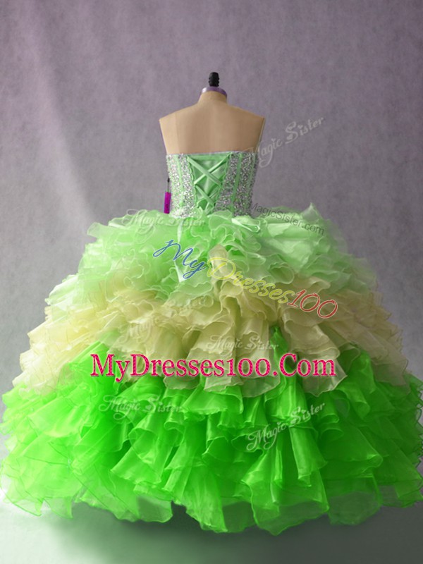 Fashionable Multi-color Lace Up Sweetheart Beading and Ruffles Quince Ball Gowns Organza Sleeveless