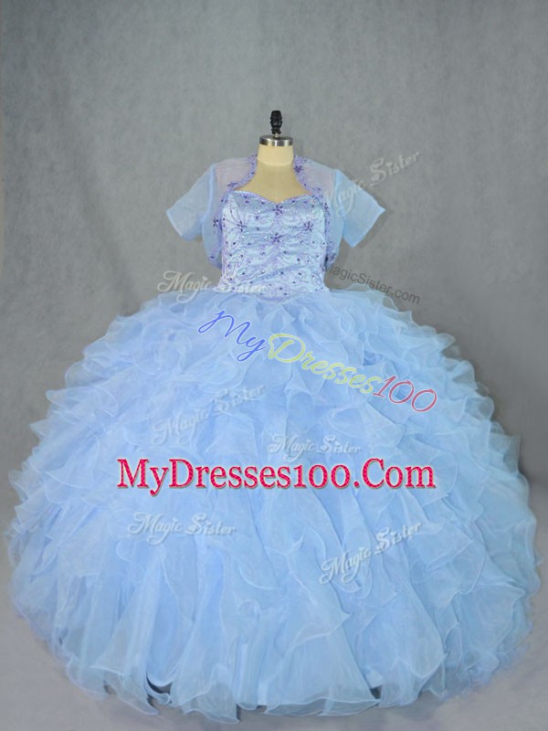 Amazing Blue Sweetheart Neckline Beading and Ruffles Sweet 16 Dresses Sleeveless Lace Up