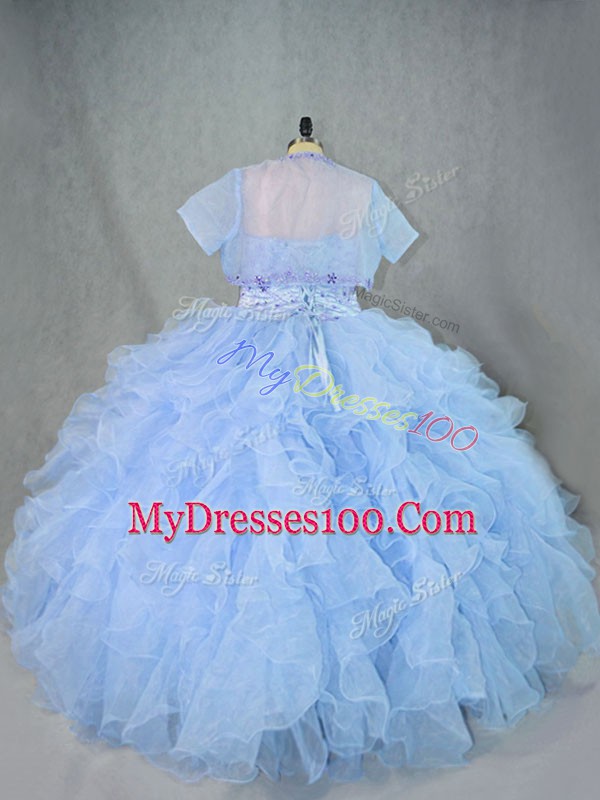 Amazing Blue Sweetheart Neckline Beading and Ruffles Sweet 16 Dresses Sleeveless Lace Up