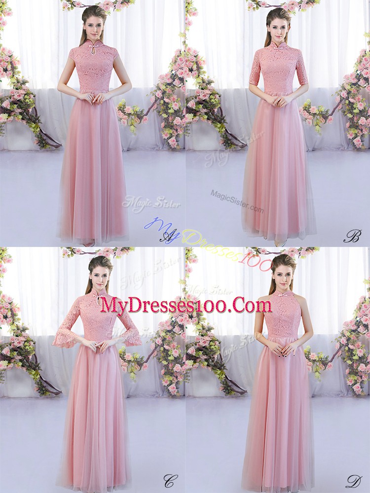 Glittering Cap Sleeves Zipper Floor Length Lace Bridesmaid Dress