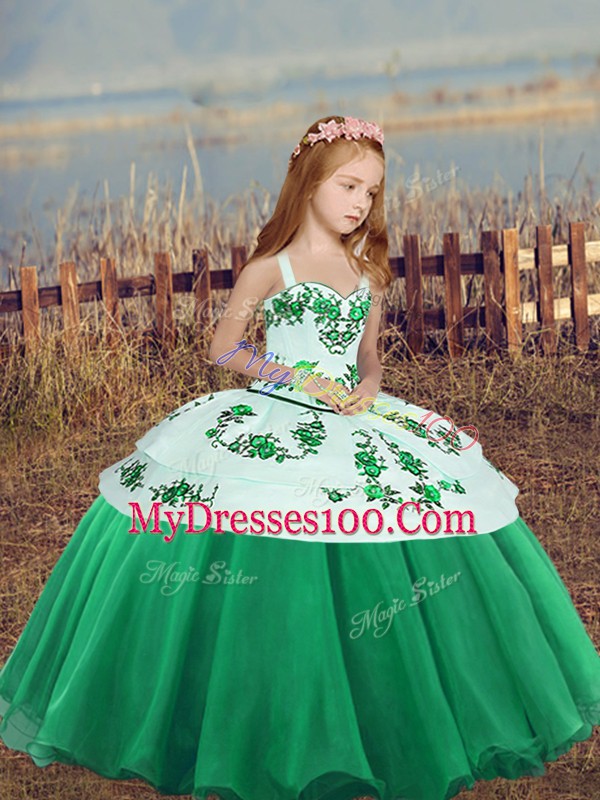 Best Sleeveless Side Zipper Floor Length Embroidery Little Girl Pageant Dress