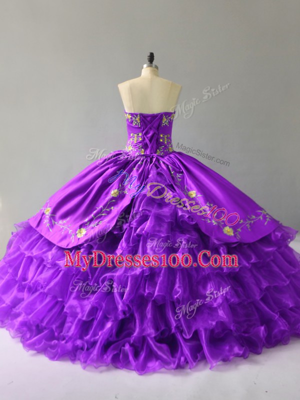 Pretty Purple Lace Up Sweet 16 Dresses Embroidery and Ruffles Sleeveless Floor Length