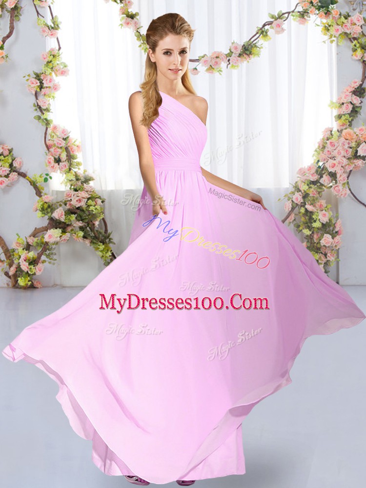 High End Lilac Dama Dress for Quinceanera Wedding Party with Ruching One Shoulder Sleeveless Lace Up