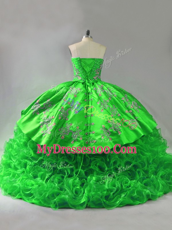 Lace Up 15 Quinceanera Dress Embroidery and Ruffles Sleeveless Brush Train