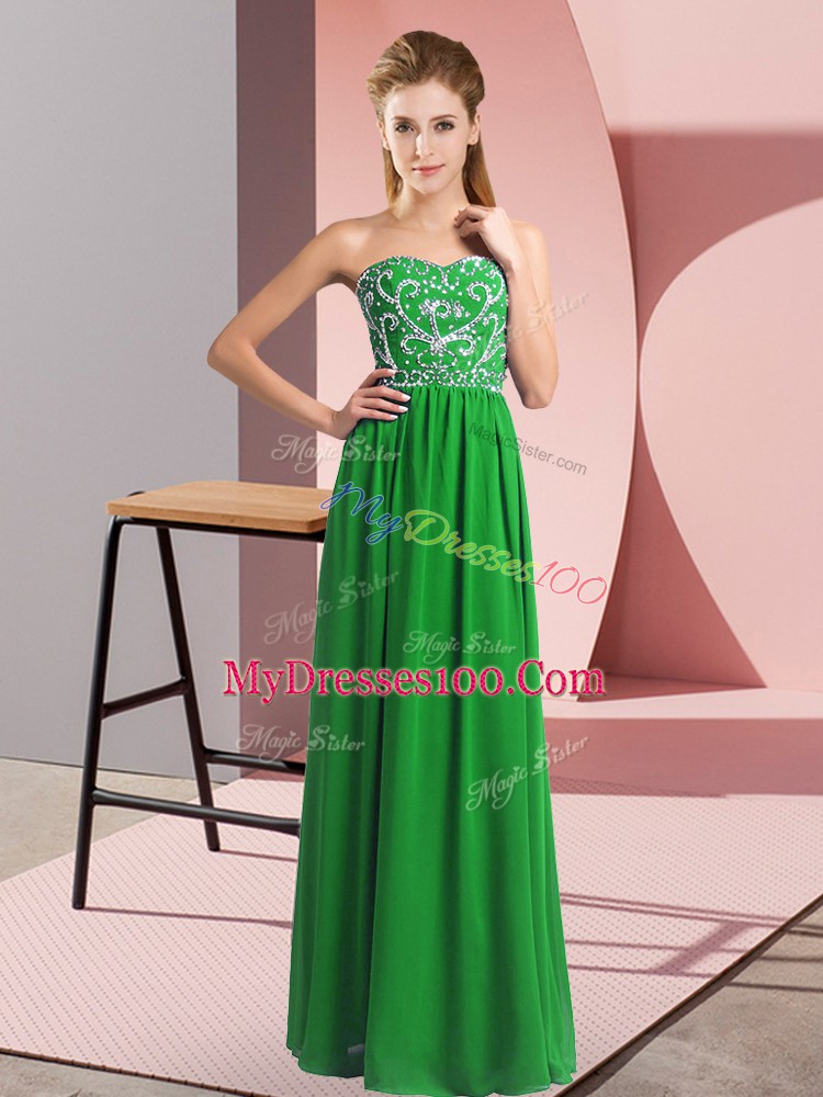 Beading Evening Dress Green Lace Up Sleeveless Floor Length