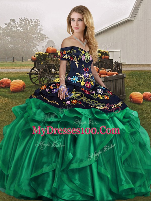Nice Green Sleeveless Organza Lace Up Vestidos de Quinceanera for Military Ball and Sweet 16 and Quinceanera