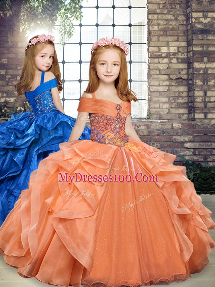 Romantic Off The Shoulder Sleeveless Lace Up Vestidos de Quinceanera Orange Organza