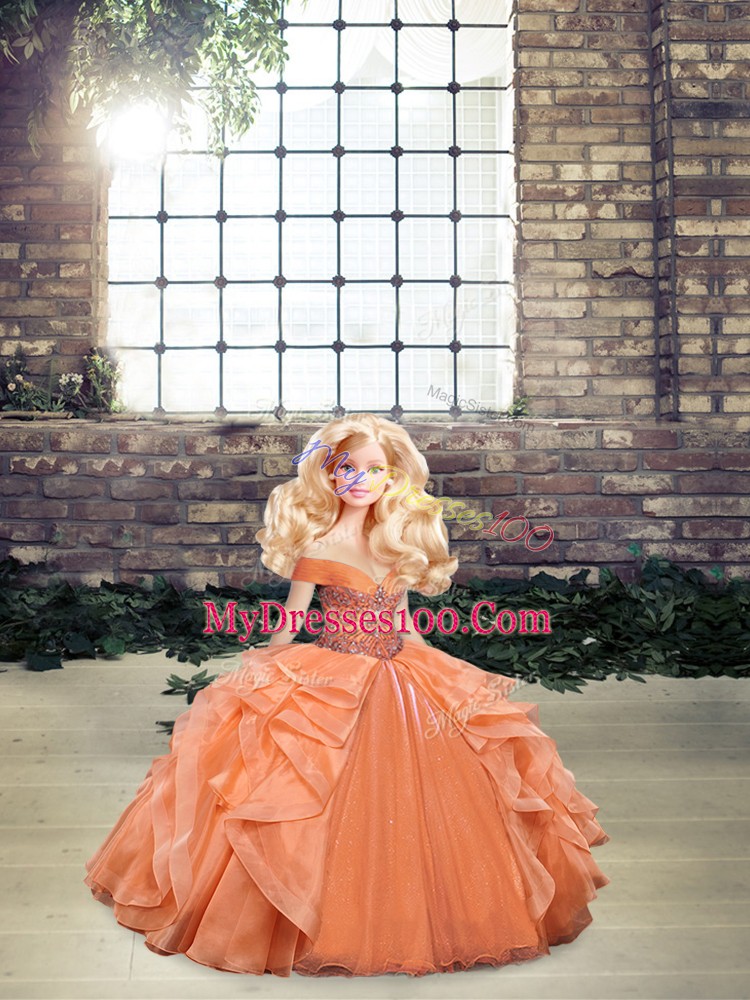 Romantic Off The Shoulder Sleeveless Lace Up Vestidos de Quinceanera Orange Organza