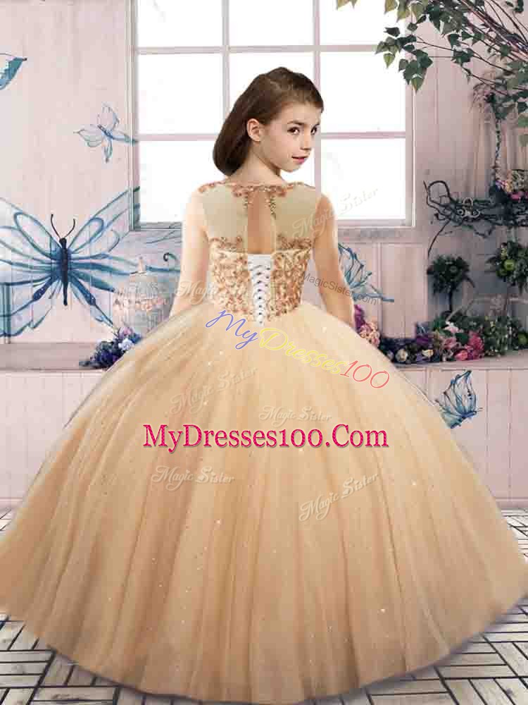 Exquisite Aqua Blue Sleeveless Beading Floor Length Winning Pageant Gowns