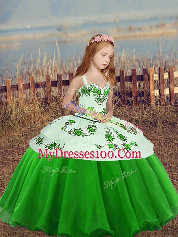 Straps Sleeveless Organza Kids Formal Wear Embroidery Lace Up