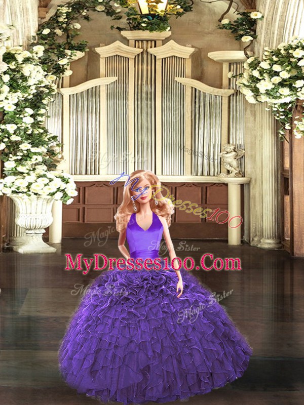 Purple Lace Up Quinceanera Gowns Ruffles Sleeveless Floor Length