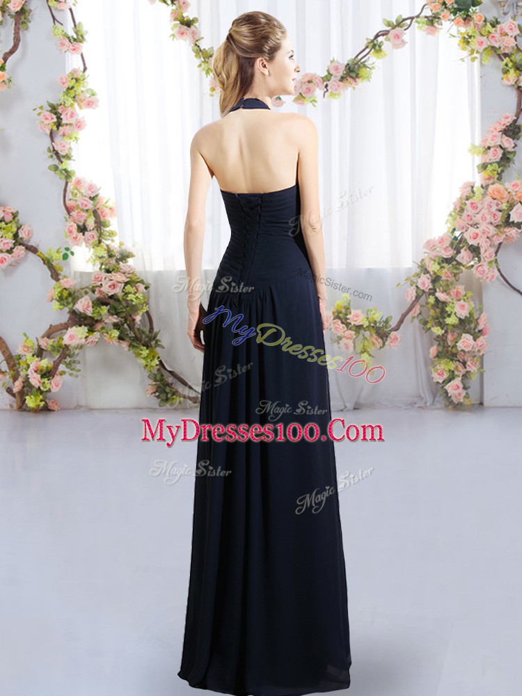 Stunning Chiffon Halter Top Sleeveless Lace Up Ruching Quinceanera Dama Dress in Olive Green