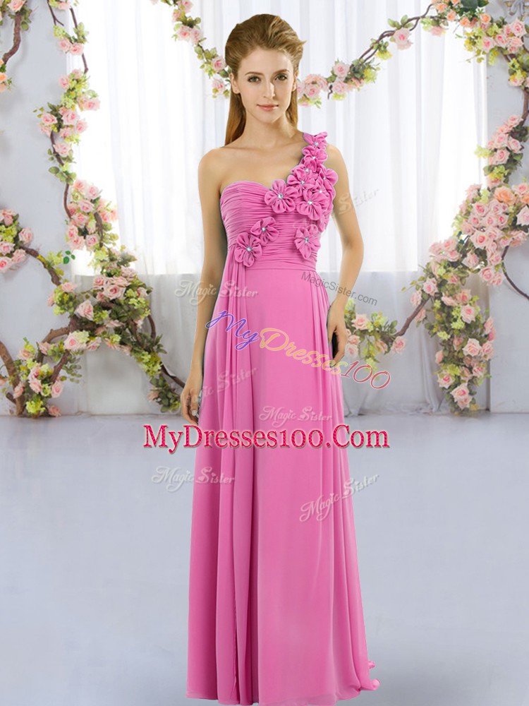 Floor Length Empire Sleeveless Rose Pink Quinceanera Dama Dress Lace Up