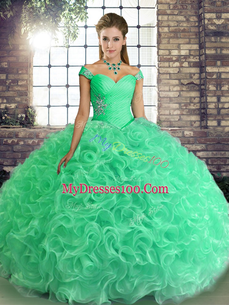 Extravagant Fabric With Rolling Flowers Sleeveless Floor Length Sweet 16 Quinceanera Dress and Beading