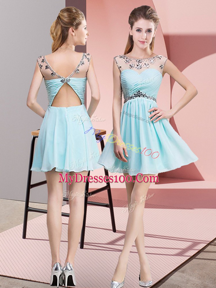 Wonderful Light Blue Sleeveless Chiffon Backless Prom Gown for Prom and Party and Military Ball