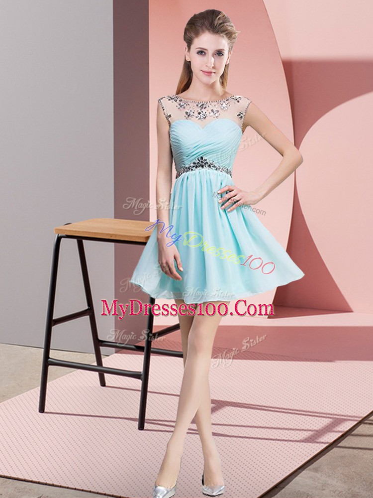 Wonderful Light Blue Sleeveless Chiffon Backless Prom Gown for Prom and Party and Military Ball