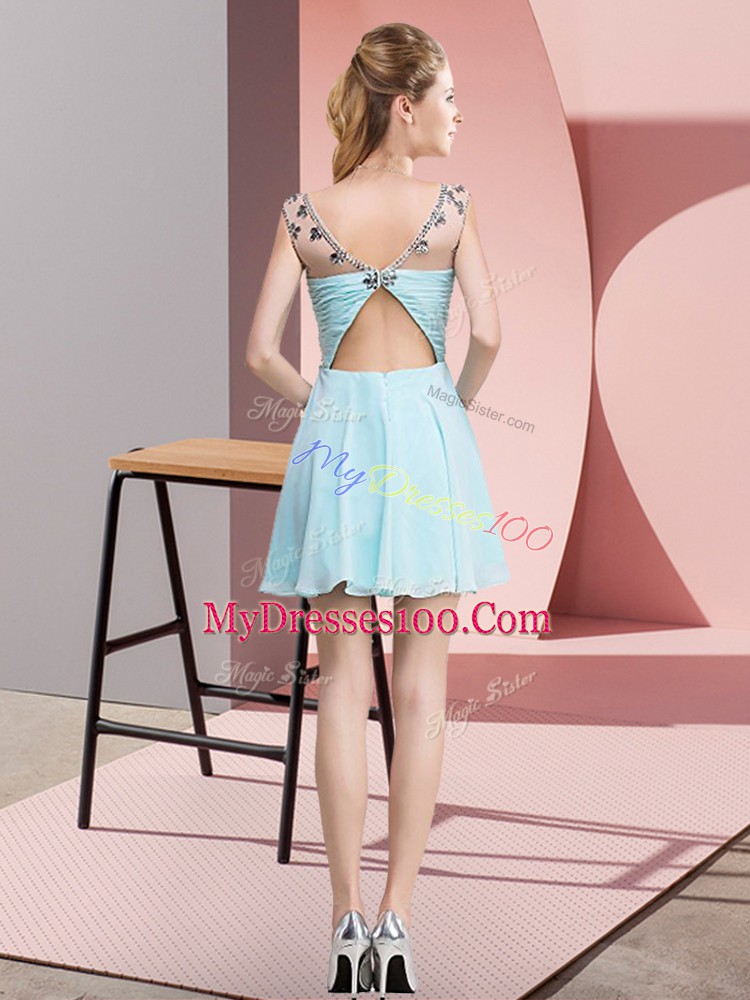 Wonderful Light Blue Sleeveless Chiffon Backless Prom Gown for Prom and Party and Military Ball
