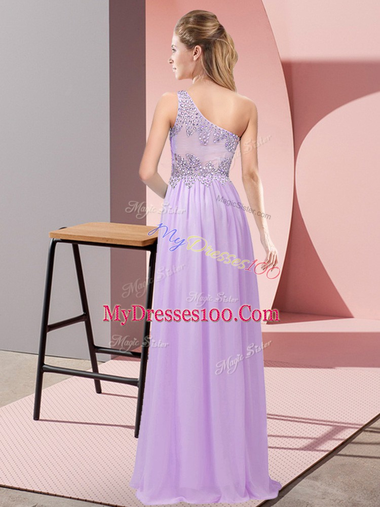 Great Chiffon Sleeveless Floor Length Hoco Dress and Beading