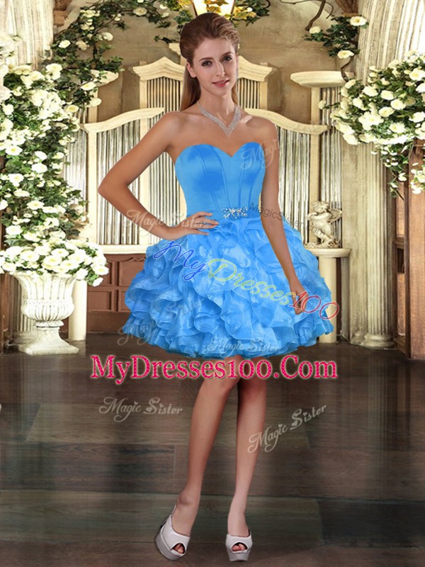 Sweetheart Sleeveless Lace Up Blue Organza