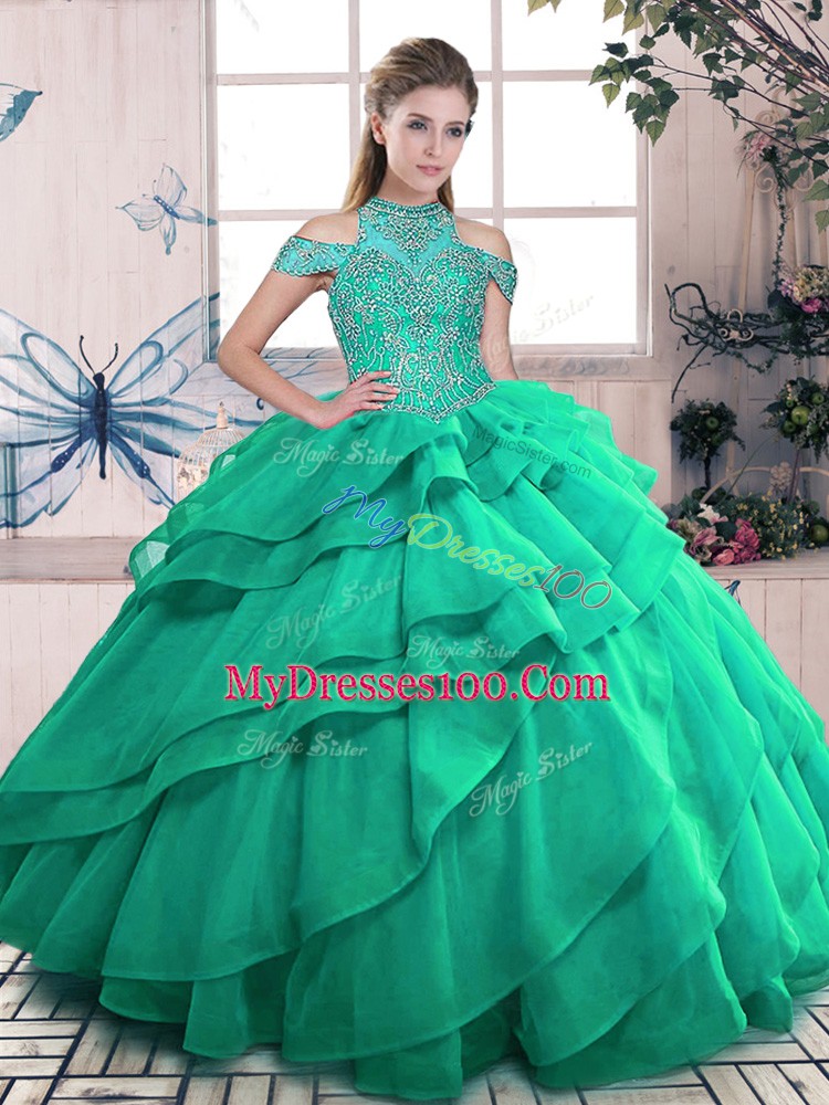 Shining Sleeveless Beading and Ruffles Lace Up Quinceanera Gown